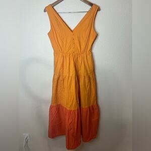 Color Me Courtney orange tiered v neckline button maxi dress 4